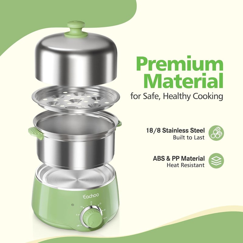 CACHOO Hard Boiled Egg Cooker - 14-Egg Rapid Stainless Steel Egg Boiler with 30-Min Timer & Auto Shut Off, Compact Electric Vegetable Steamer for Cooking, Dishwasher Safe, Retro Green - Image 2